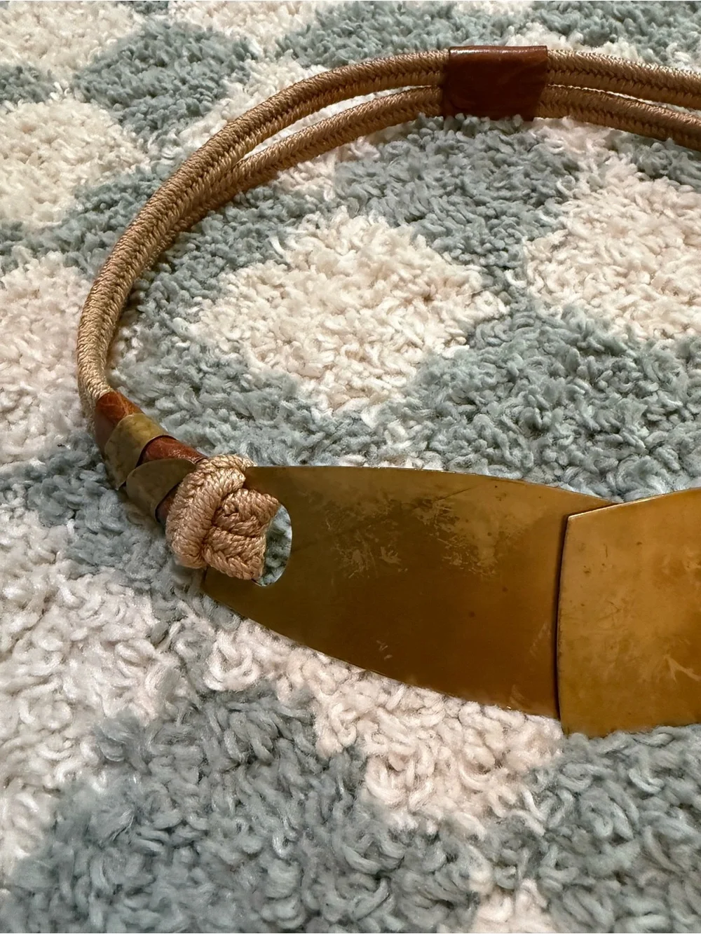 Vintage brass latch buckle stretchy belt braided strap retro statement boho art